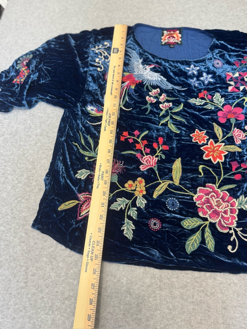 Johnny Was Navy Velvet Embroidered Floral & Bird Tunic Bohemian Women Size Sm - Picture 7 of 9